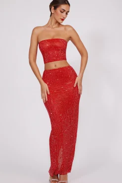 Oh Polly Skirts & Skorts | Co-Ords^Embellished Mid Rise Maxi Skirt in Fire Red FireRed