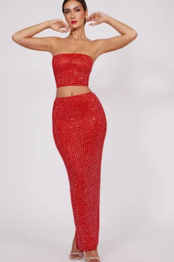 Oh Polly Skirts & Skorts | Co-Ords^Embellished Mid Rise Maxi Skirt in Fire Red FireRed