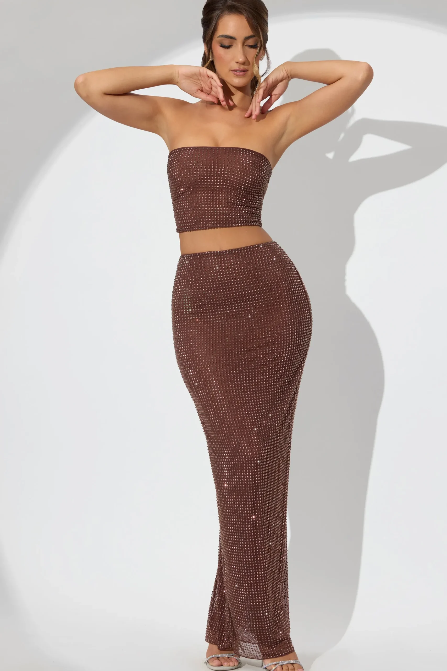 Oh Polly Skirts & Skorts | Co-Ords^Embellished Mid Rise Maxi Skirt in Espresso