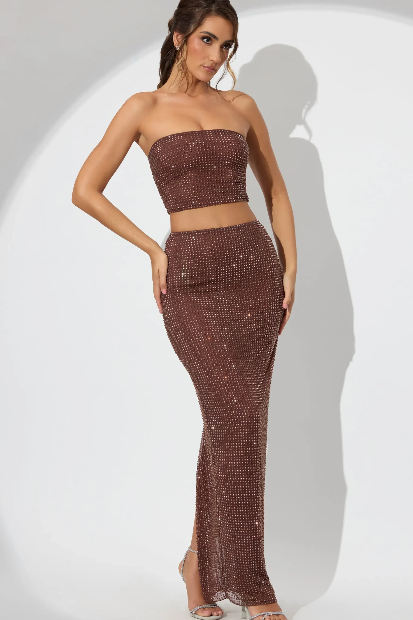Oh Polly Skirts & Skorts | Co-Ords^Embellished Mid Rise Maxi Skirt in Espresso