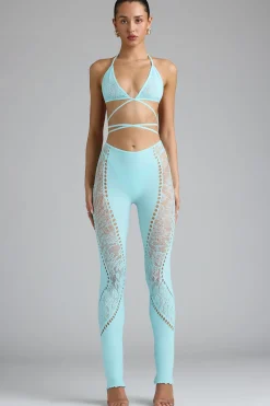 Oh Polly Women'S Clothing Sale - $65 And Under | Women'S Clothing Sale - $40 And Under^Embellished Mid-Rise Flared Trousers in Ice Blue IceBlue
