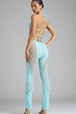 Oh Polly Women'S Clothing Sale - $65 And Under | Women'S Clothing Sale - $40 And Under^Embellished Mid-Rise Flared Trousers in Ice Blue IceBlue