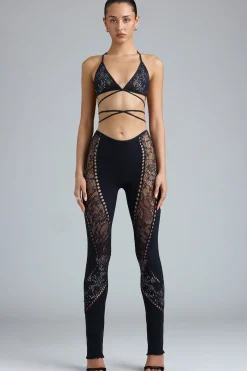 Oh Polly Women'S Clothing Sale - $65 And Under | Women'S Clothing Sale - $40 And Under^Embellished Mid-Rise Flared Trousers in Black