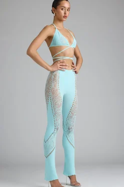 Oh Polly Women'S Clothing Sale - $65 And Under | Women'S Clothing Sale - $40 And Under^Embellished Mid-Rise Flared Trousers in Ice Blue IceBlue