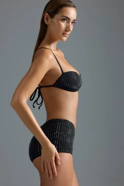 Oh Polly Bikini Sets^Embellished Mid-Rise Hot Pants in Black