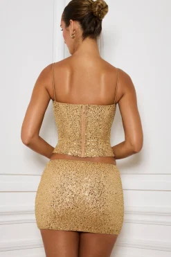 Oh Polly Skirts & Skorts | Bottoms^Embellished Mid-Rise Micro Mini Skirt in Gold