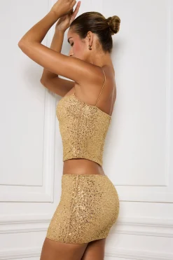 Oh Polly Skirts & Skorts | Bottoms^Embellished Mid-Rise Micro Mini Skirt in Gold