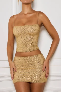 Oh Polly Skirts & Skorts | Bottoms^Embellished Mid-Rise Micro Mini Skirt in Gold