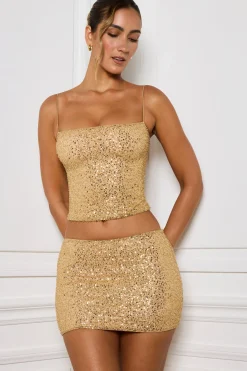 Oh Polly Skirts & Skorts | Bottoms^Embellished Mid-Rise Micro Mini Skirt in Gold