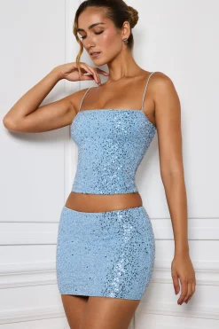 Oh Polly Skirts & Skorts | Bottoms^Embellished Mid-Rise Micro Mini Skirt in Light Blue LightBlue