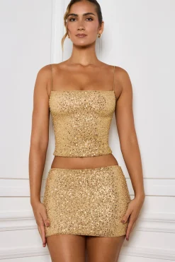 Oh Polly Skirts & Skorts | Bottoms^Embellished Mid-Rise Micro Mini Skirt in Gold