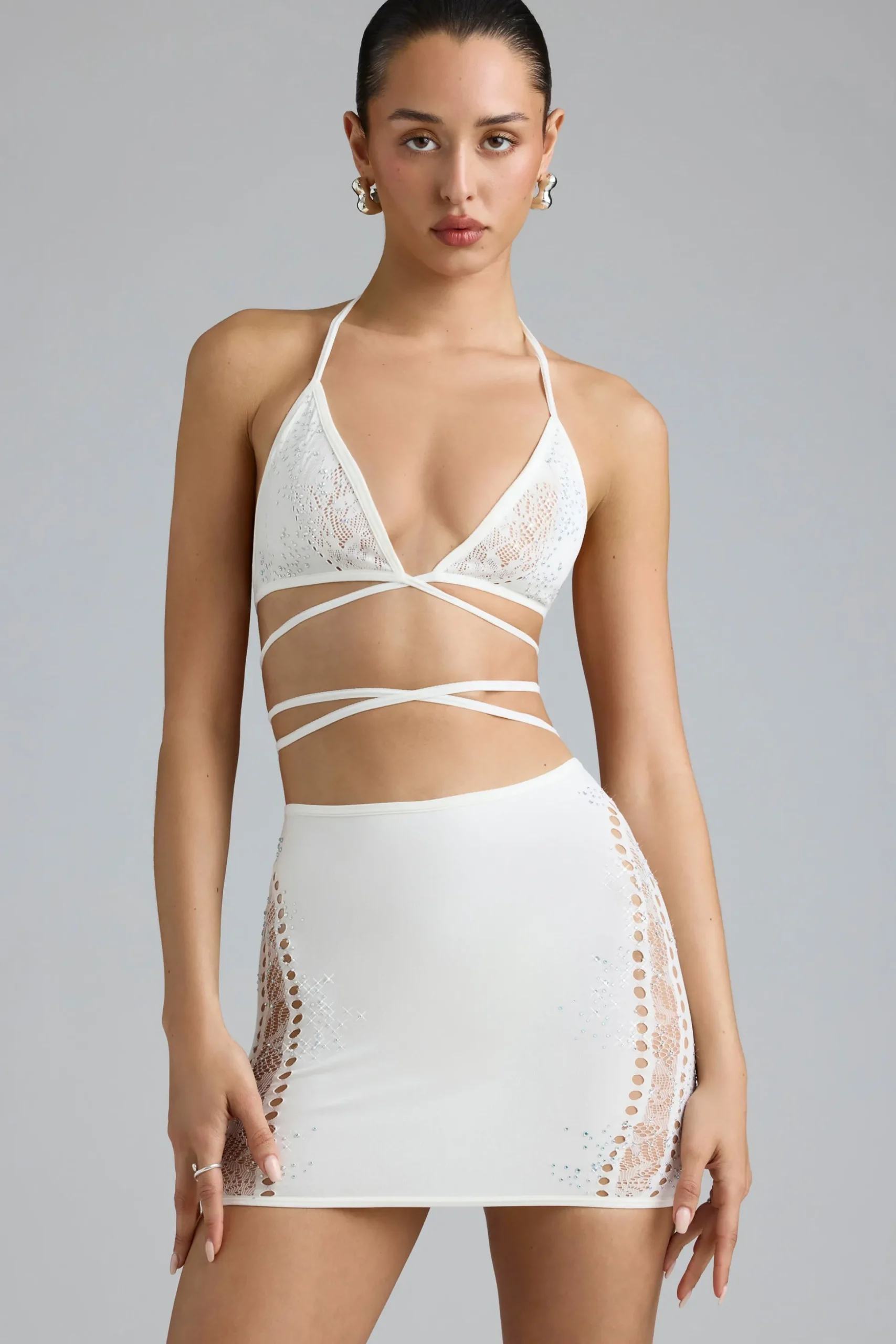 Oh Polly Women'S Clothing Sale - $65 And Under | Women'S Clothing Sale - $40 And Under^Embellished Mid-Rise Mini Skirt in Ivory