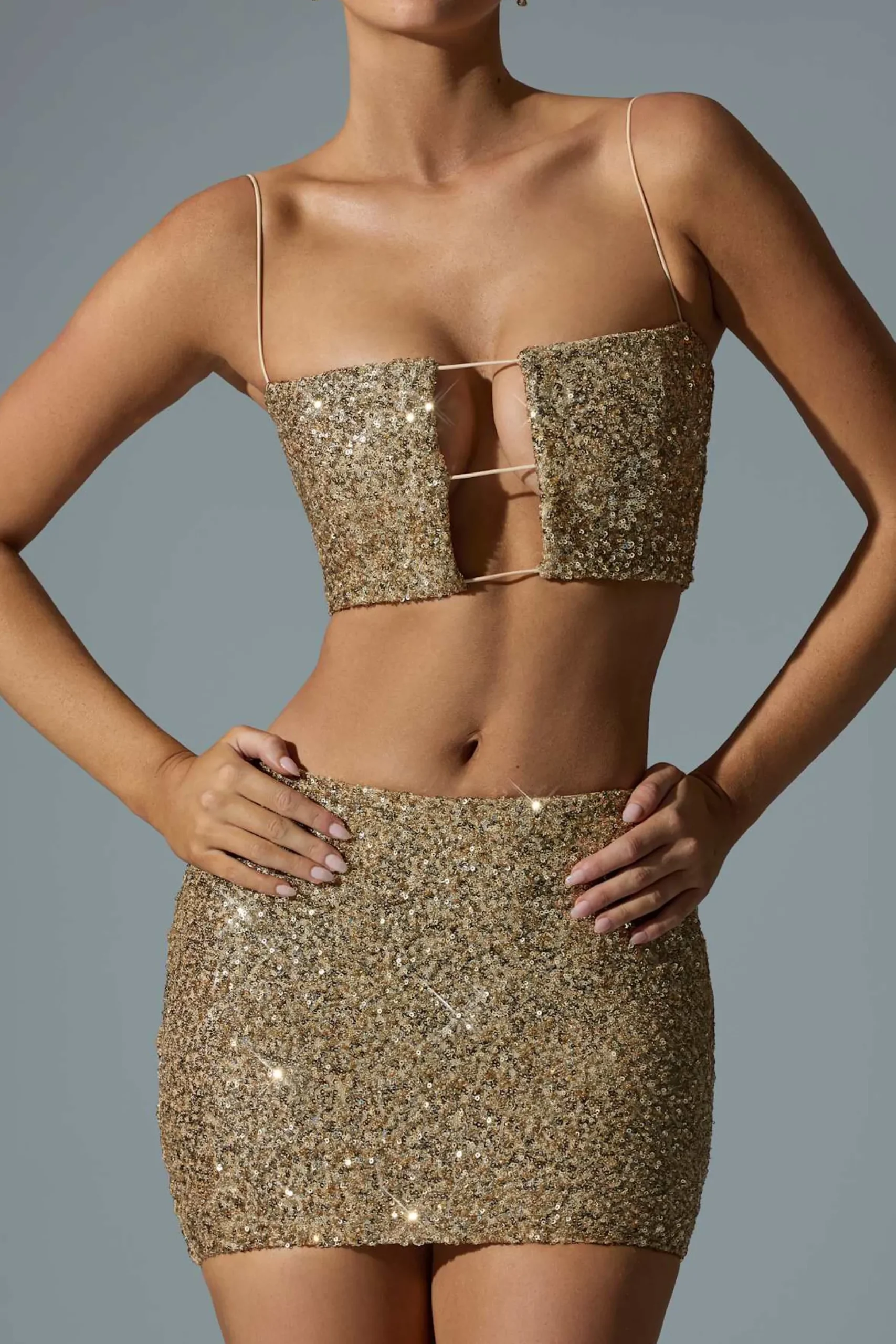 Oh Polly Skirts & Skorts | Bottoms^Embellished Mid-Rise Mini Skirt in Gold