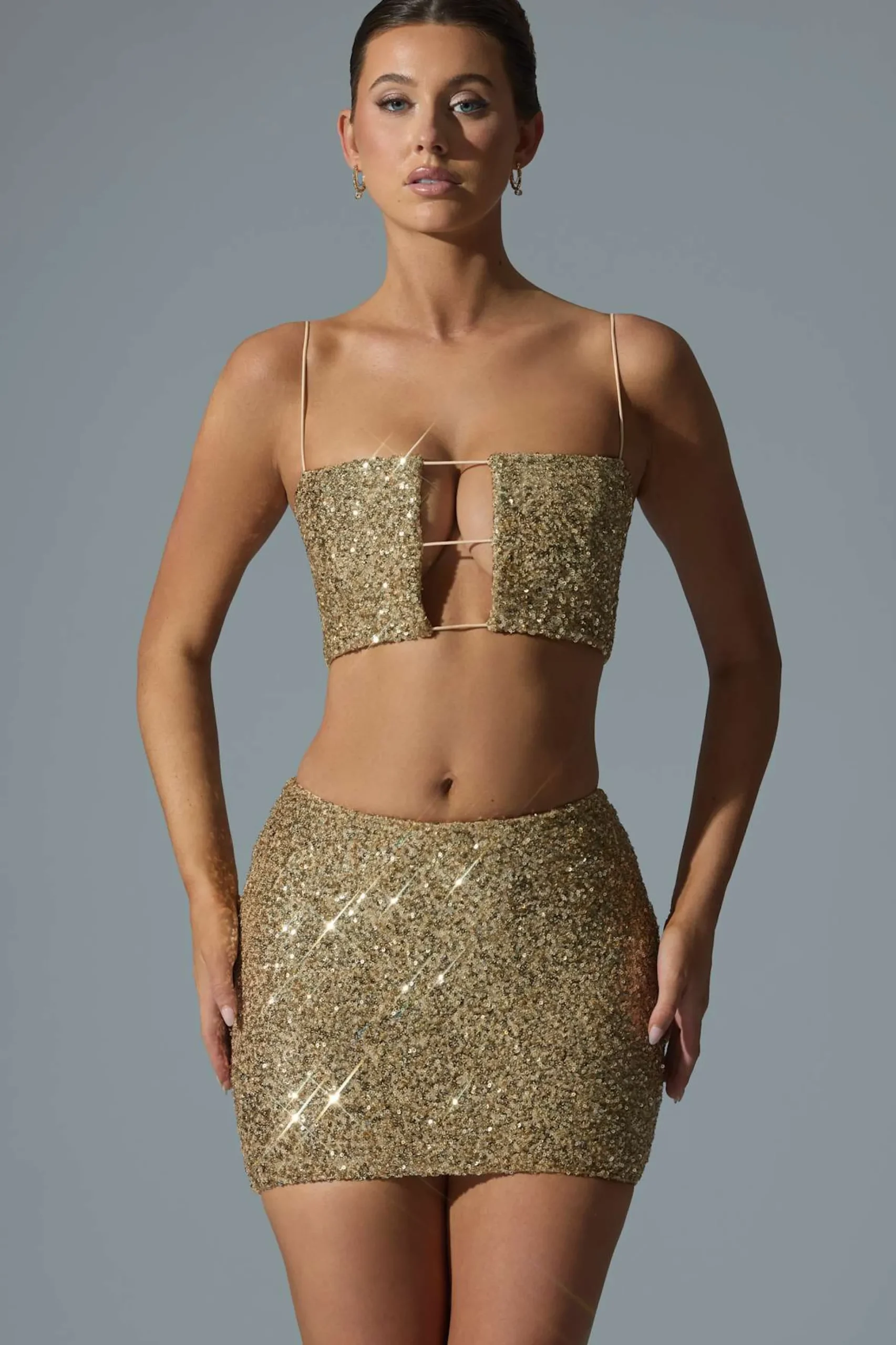 Oh Polly Skirts & Skorts | Bottoms^Embellished Mid-Rise Mini Skirt in Gold