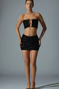 Oh Polly Skirts & Skorts | Bottoms^Embellished Mid-Rise Mini Skirt in Black