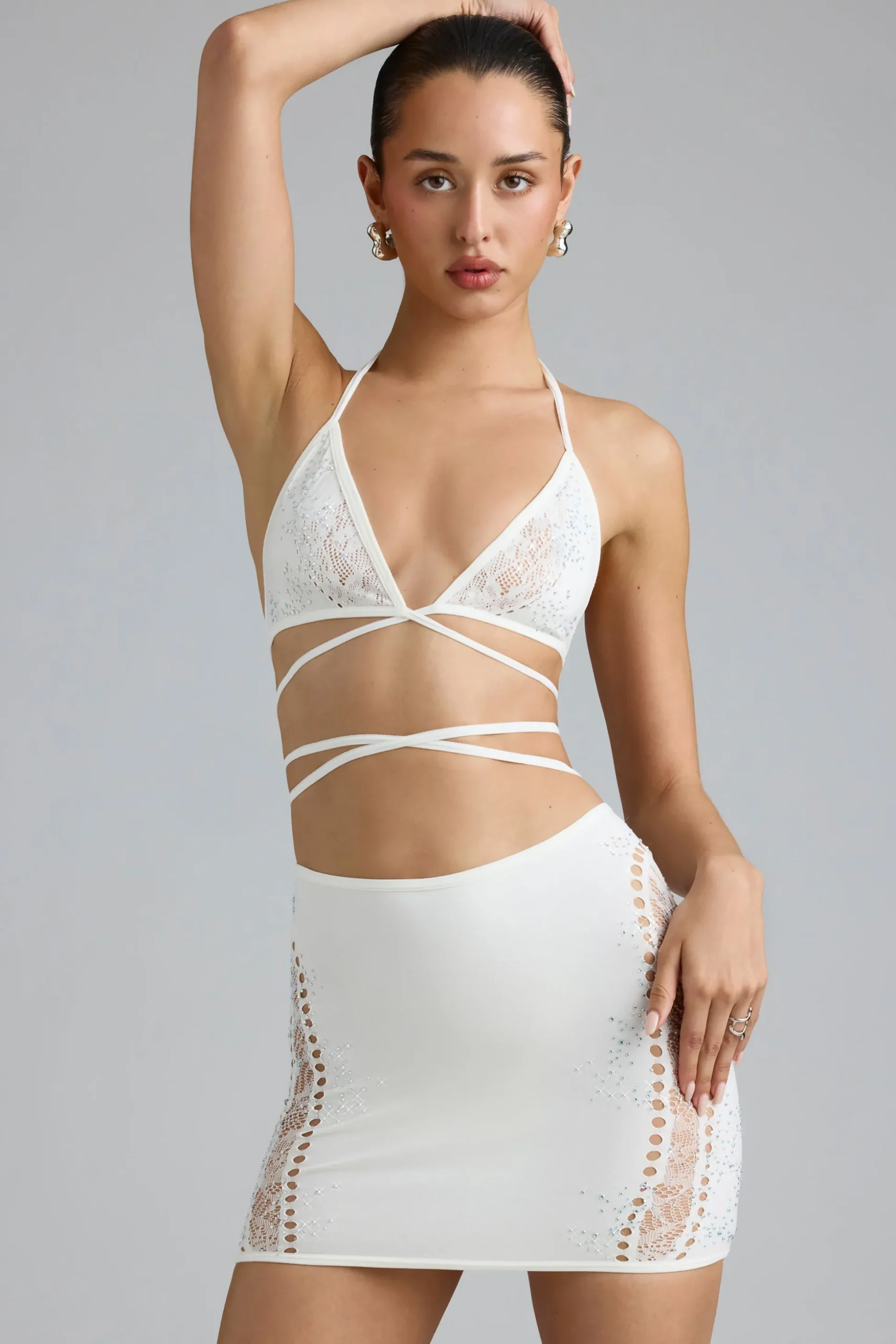 Oh Polly Women'S Clothing Sale - $65 And Under | Women'S Clothing Sale - $40 And Under^Embellished Mid-Rise Mini Skirt in Ivory