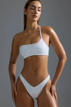 Oh Polly Bikini Sets | Bikini Tops^Embellished One-Shoulder Bandeau Bikini Top in White