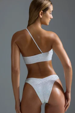 Oh Polly Bikini Sets | Bikini Tops^Embellished One-Shoulder Bandeau Bikini Top in White