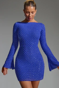 Oh Polly Party Dresses | Birthday^Embellished Open-Back A-Line Mini Dress in Cobalt Blue CobaltBlue
