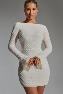 Oh Polly Party Dresses | Birthday^Embellished Open-Back A-Line Mini Dress in White