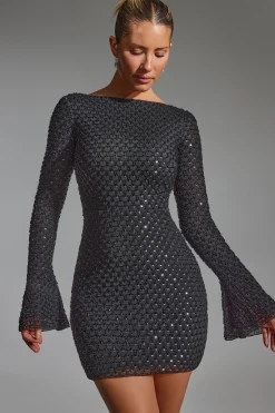 Oh Polly Party Dresses | Holiday Party Dresses & Outfits^Embellished Open-Back A-Line Mini Dress in Black