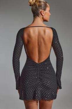 Oh Polly Party Dresses | Holiday Party Dresses & Outfits^Embellished Open-Back A-Line Mini Dress in Black