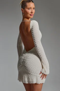 Oh Polly Party Dresses | Birthday^Embellished Open-Back A-Line Mini Dress in White