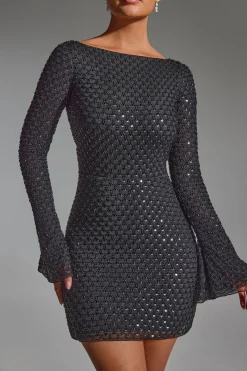 Oh Polly Party Dresses | Holiday Party Dresses & Outfits^Embellished Open-Back A-Line Mini Dress in Black