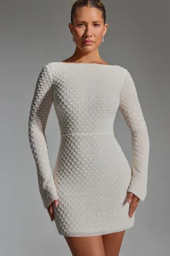 Oh Polly Party Dresses | Birthday^Embellished Open-Back A-Line Mini Dress in White