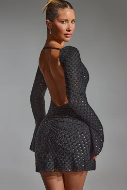 Oh Polly Party Dresses | Holiday Party Dresses & Outfits^Embellished Open-Back A-Line Mini Dress in Black