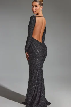 Oh Polly Party Dresses | Birthday^Embellished Open-Back Gown in Black