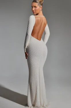 Oh Polly Party Dresses | Birthday^Embellished Open-Back Gown in White