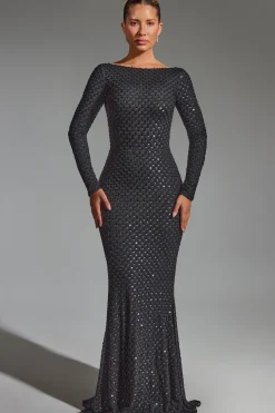 Oh Polly Party Dresses | Birthday^Embellished Open-Back Gown in Black