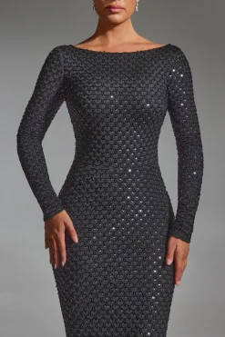Oh Polly Party Dresses | Birthday^Embellished Open-Back Gown in Black