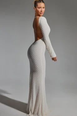 Oh Polly Party Dresses | Birthday^Embellished Open-Back Gown in White