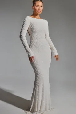 Oh Polly Party Dresses | Birthday^Embellished Open-Back Gown in White