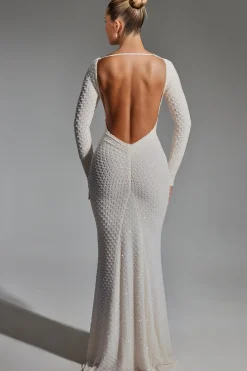 Oh Polly Party Dresses | Birthday^Embellished Open-Back Gown in White
