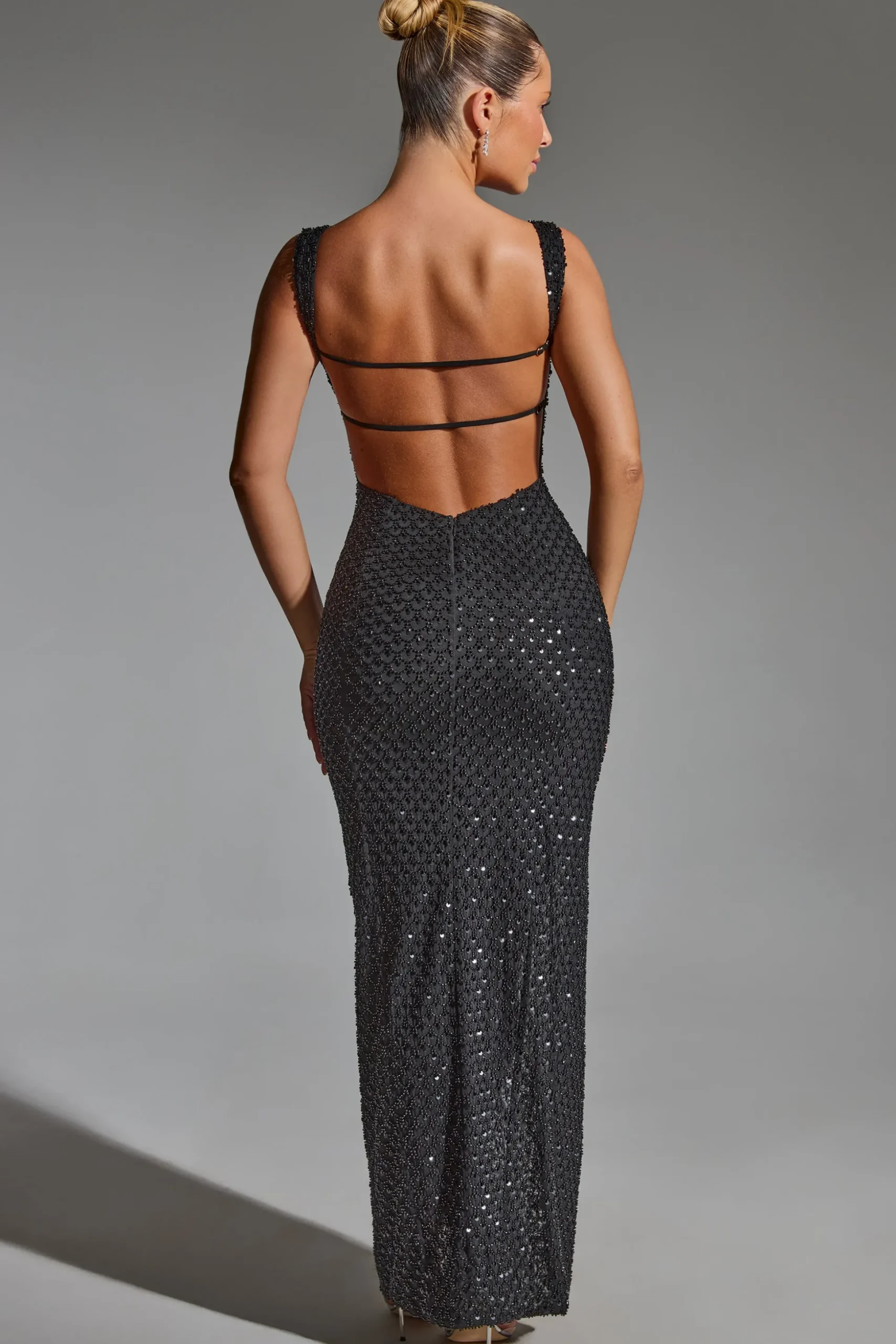 Oh Polly Party Dresses | Homecoming Dresses^Embellished Open-Back Maxi Dress in Black