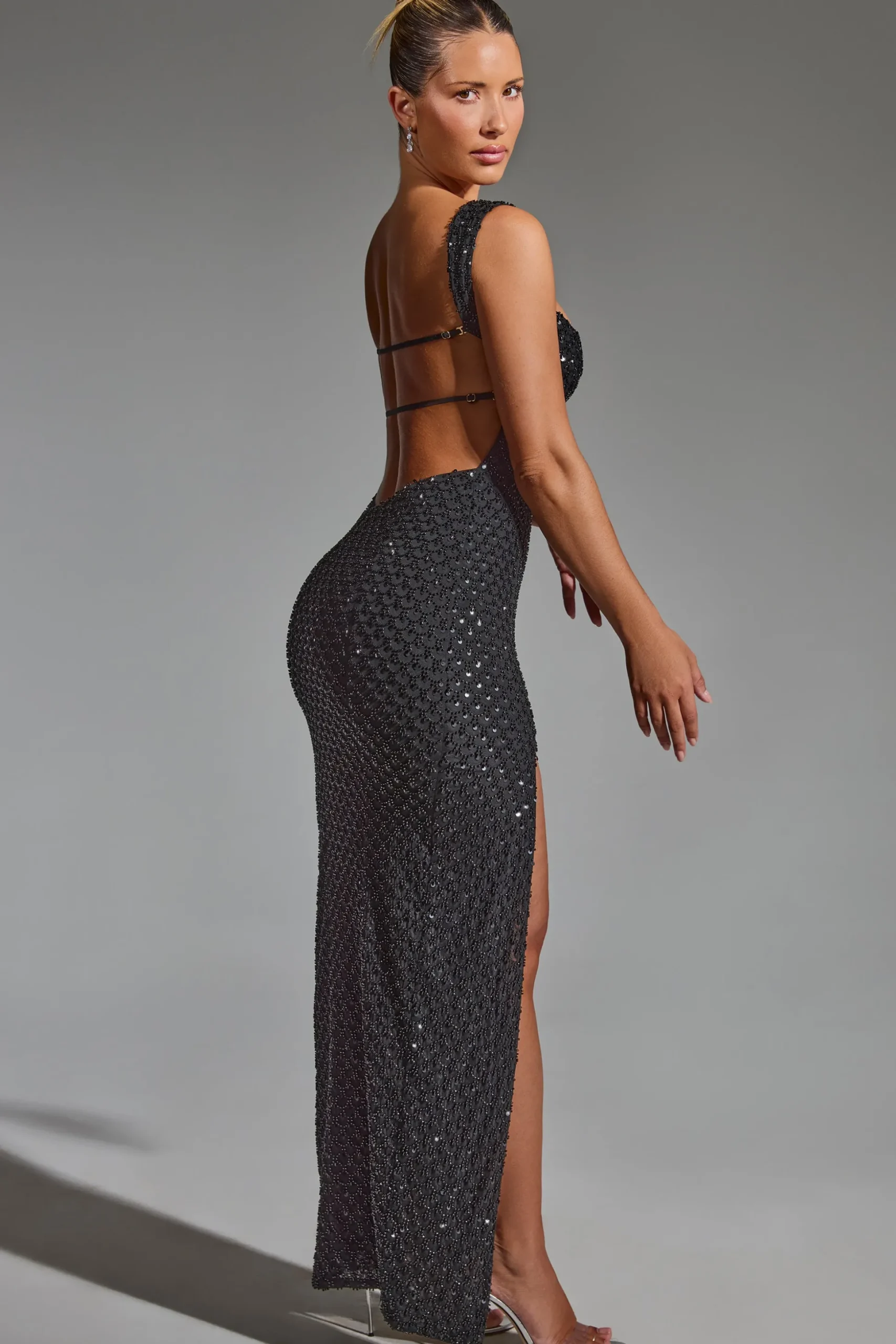 Oh Polly Party Dresses | Homecoming Dresses^Embellished Open-Back Maxi Dress in Black