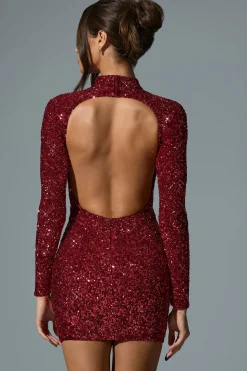 Oh Polly Party Dresses | Holiday Party Dresses & Outfits^Embellished Open-Back Mini Dress in Red