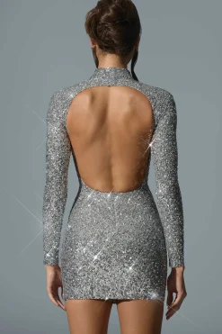 Oh Polly Party Dresses | Holiday Party Dresses & Outfits^Embellished Open-Back Mini Dress in Silver