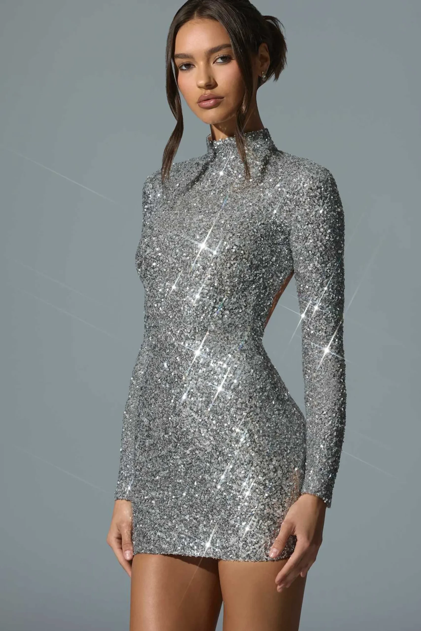 Oh Polly Party Dresses | Holiday Party Dresses & Outfits^Embellished Open-Back Mini Dress in Silver