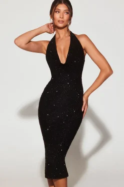 Oh Polly Wedding Guest | Party Dresses^Embellished Plunge Halter Neck Midaxi Dress in Black