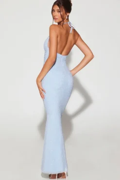 Oh Polly Wedding Guest | Party Dresses^Embellished Plunge Halter Neck Evening Gown in Blue