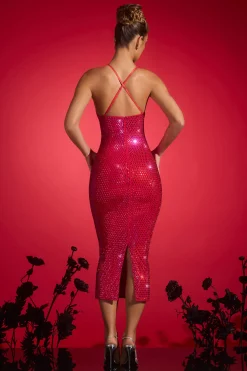 Oh Polly Party Dresses | Birthday^Embellished Plunge Midaxi Dress in Crimson Red CrimsonRed
