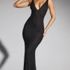 Oh Polly Wedding Guest | Party Dresses^Embellished Plunge Neck Evening Gown in Black