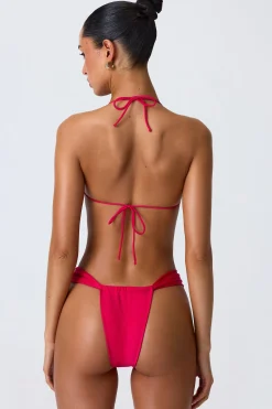 Oh Polly Bikini Sets | Bikini Tops^Embellished Ruched Halterneck Bikini Top in Raspberry Pink RaspberryPink