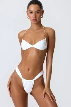 Oh Polly Bikini Sets | Bikini Tops^Embellished Ruched Halterneck Bikini Top in White