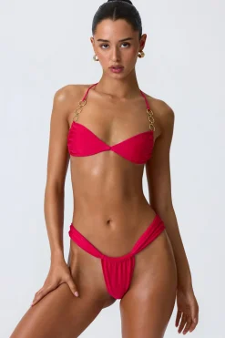 Oh Polly Bikini Sets | Bikini Tops^Embellished Ruched Halterneck Bikini Top in Raspberry Pink RaspberryPink