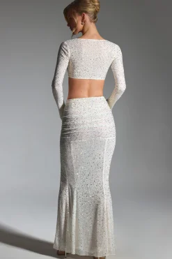 Oh Polly Co-Ords | Party Dresses^Embellished Ruched Maxi Skirt in White